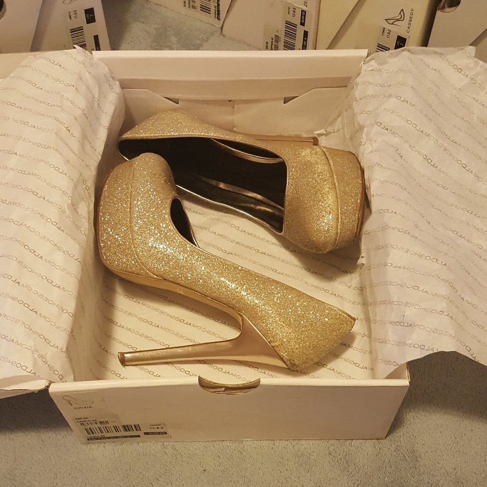 Aldo Crixia Women's Size 7 Gold Glitter Platform Stiletto Pumps
